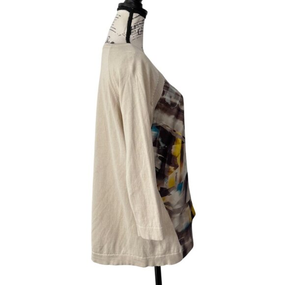 Cluny Womens Top Abstract Silk Front and Knit Cotton Back Beige Brown Size L - Picture 2 of 8